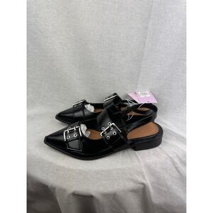 Wild Fable Peyton Black Double Buckle Pointed Toe Slingback Flats Shoes 6.5 NEW